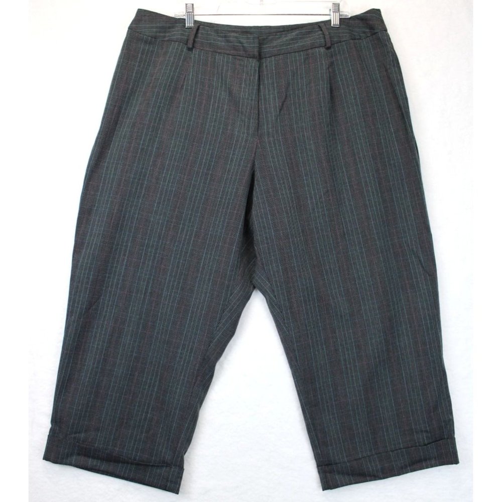 Briggs New York Cropped Pants Women 22 W Straight Leg Trousers Glen Check Gray